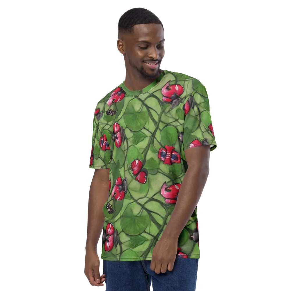Crimson Lily Pad on Men's Crew Neck T-Shirt — Left