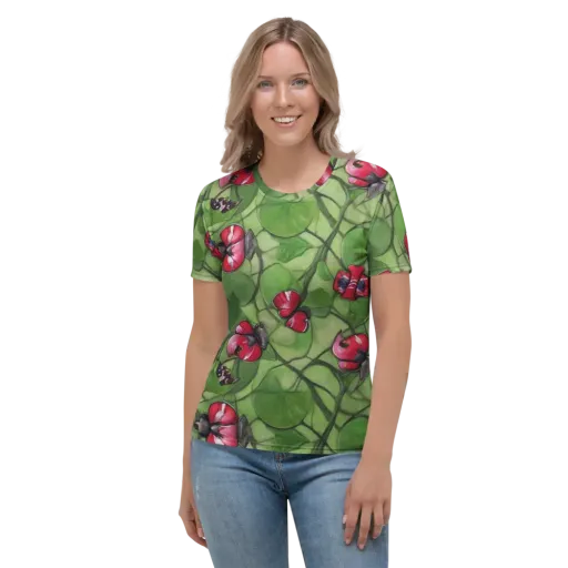 Crimson Lily Pad on a Women's Crew Neck T-Shirt