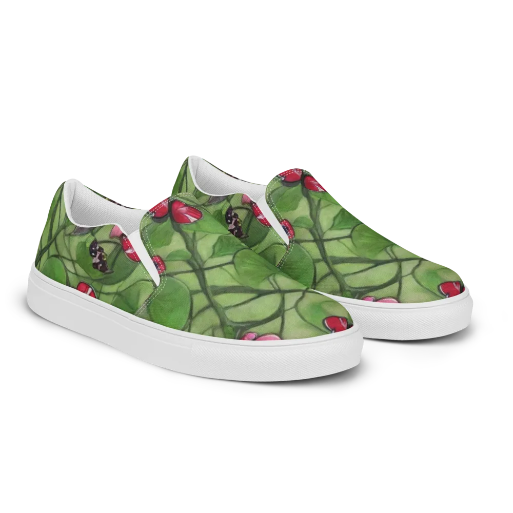 Crimson Lily Pad on Men's Slip-On Canvas Shoes — Right Front