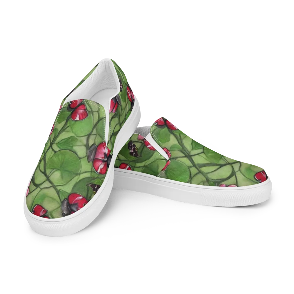 Crimson Lily Pad on Men's Slip-On Canvas Shoes — Left Front