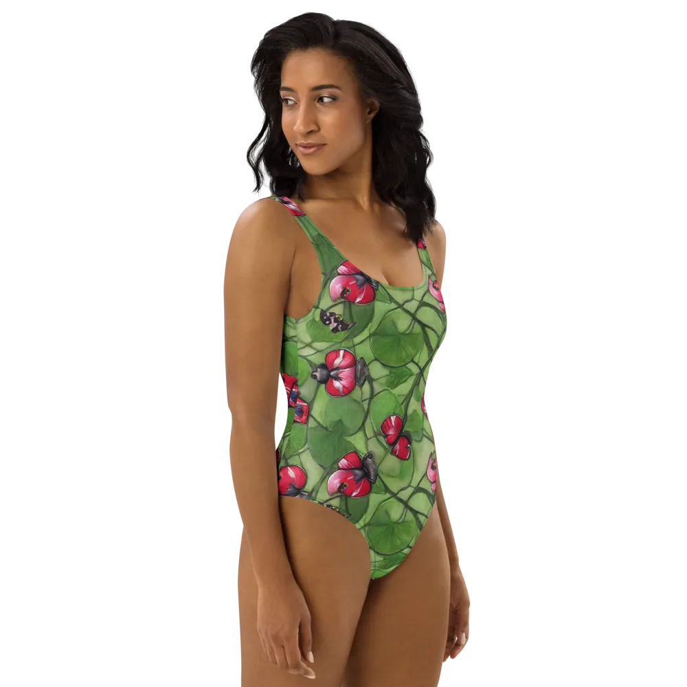 Crimson Lily Pad on One-Piece Swimsuit — Right