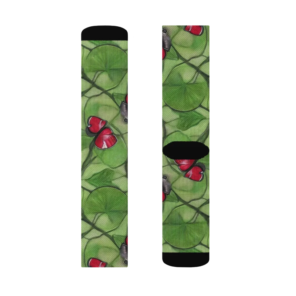 Crimson Lily Pad on Socks — Left Sock
