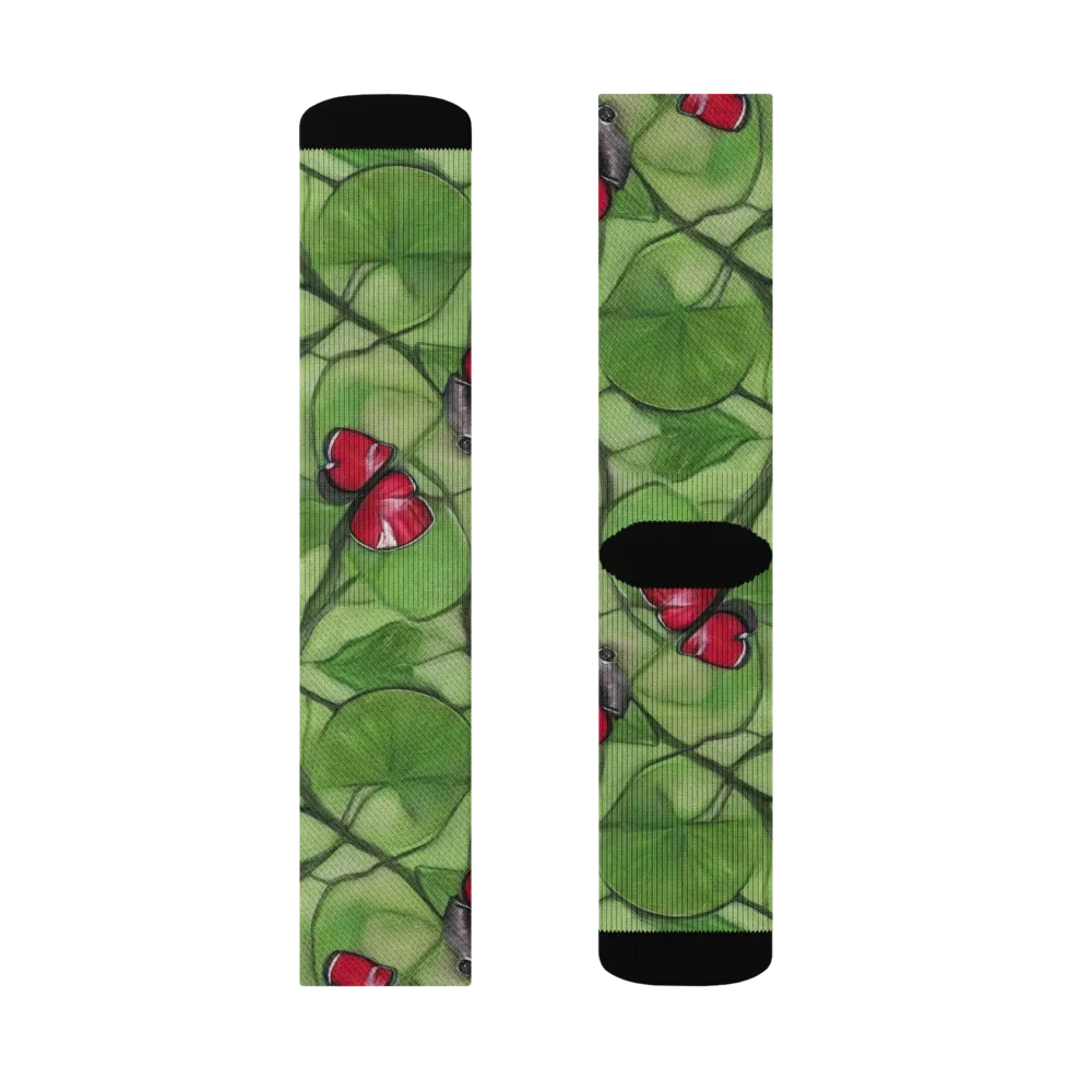 Crimson Lily Pad on Socks — Right Sock