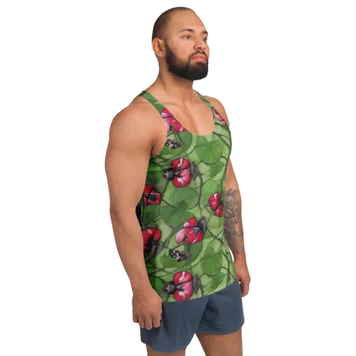Crimson Lily Pad on a Men's Tank Top