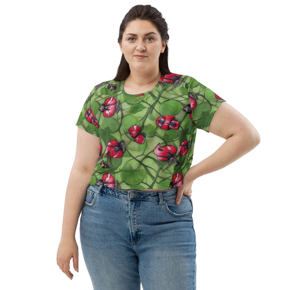 Crimson Lily Pad on Crop Tee — Front