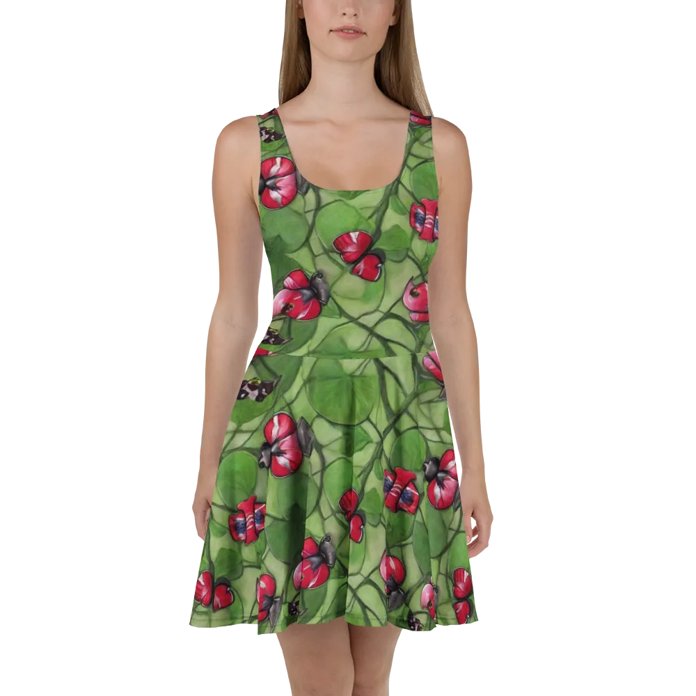 Crimson Lily Pad on Skater Dress — Front