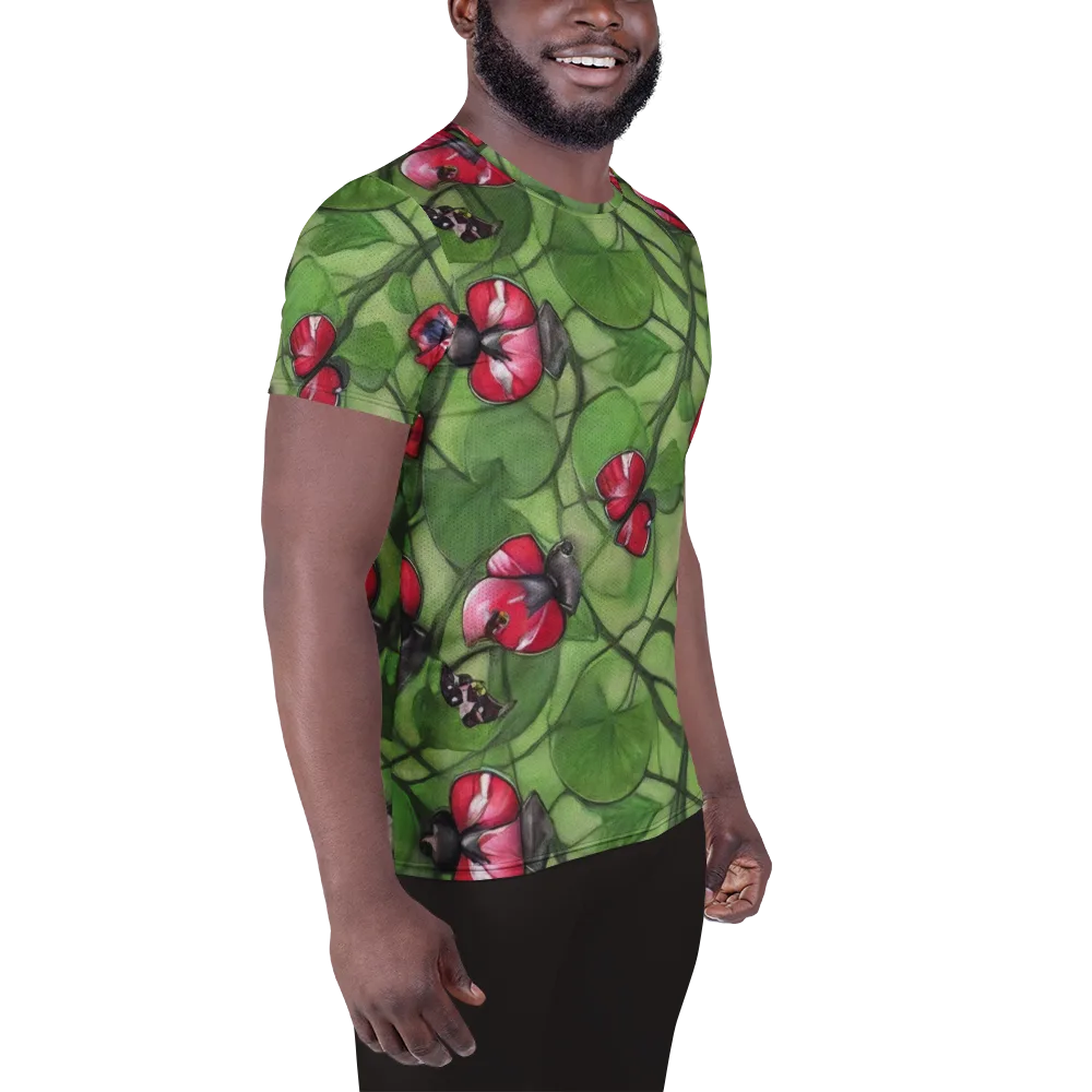 Crimson Lily Pad on Men's Athletic T-Shirt — Right