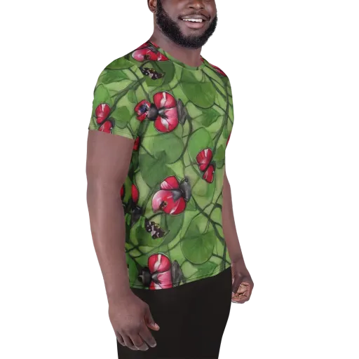 Crimson Lily Pad on a Men's Athletic T-Shirt