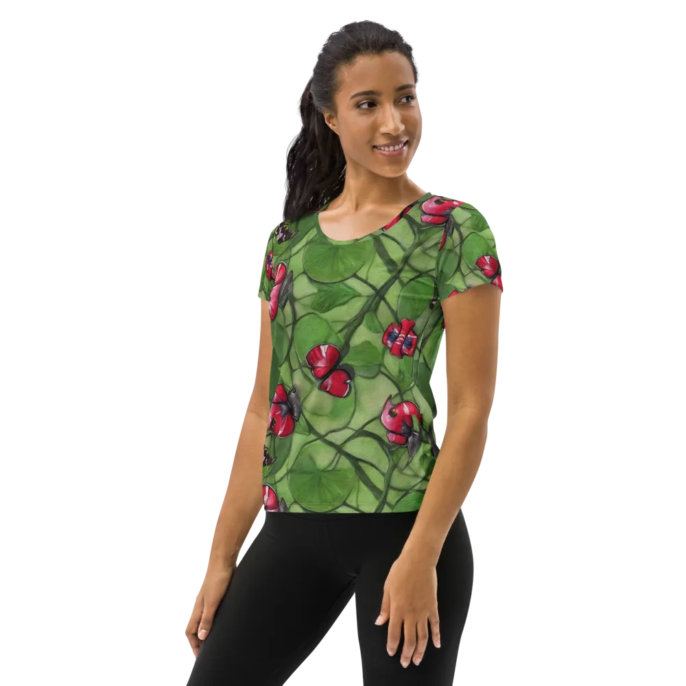 Crimson Lily Pad on Women's Athletic T-Shirt — Left
