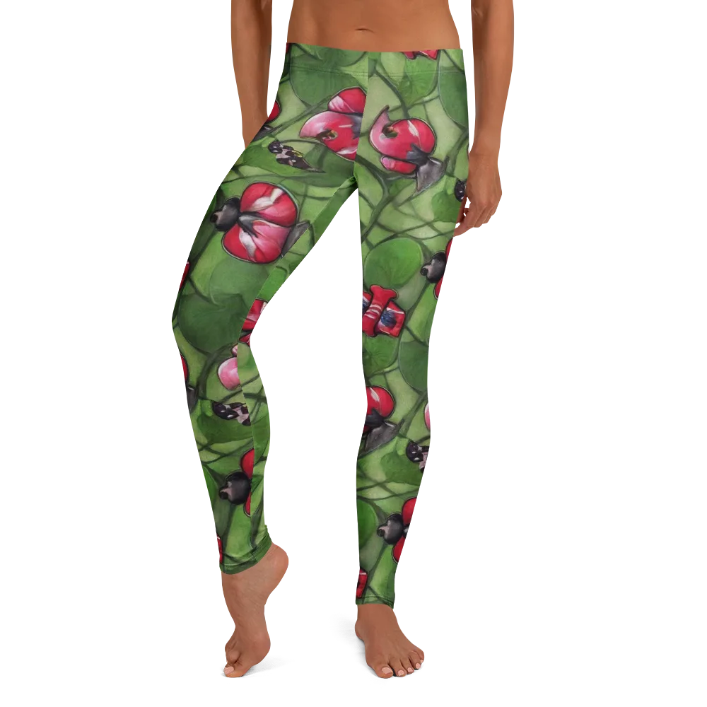 Crimson Lily Pad on Leggings — Front