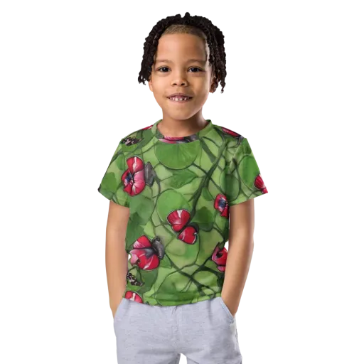 Crimson Lily Pad on a Kids Crew Neck T-Shirt