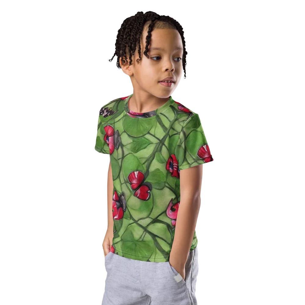Crimson Lily Pad on Kids Crew Neck T-Shirt — Left Front
