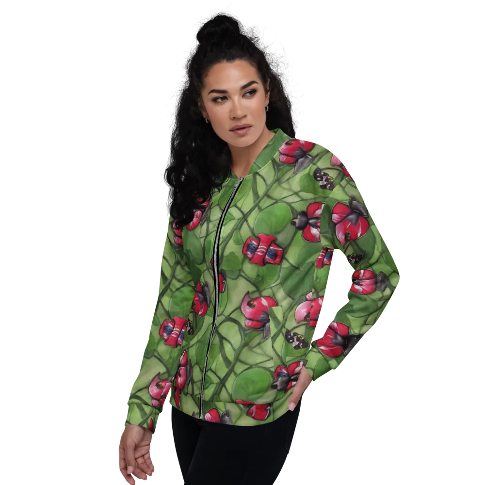 Crimson Lily Pad on Bomber Jacket — Left