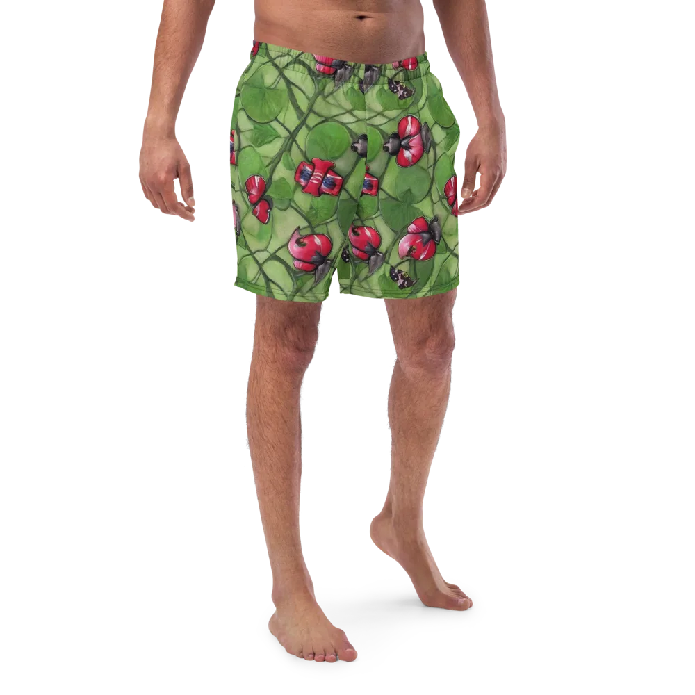 Crimson Lily Pad on Swim Trunks — Front