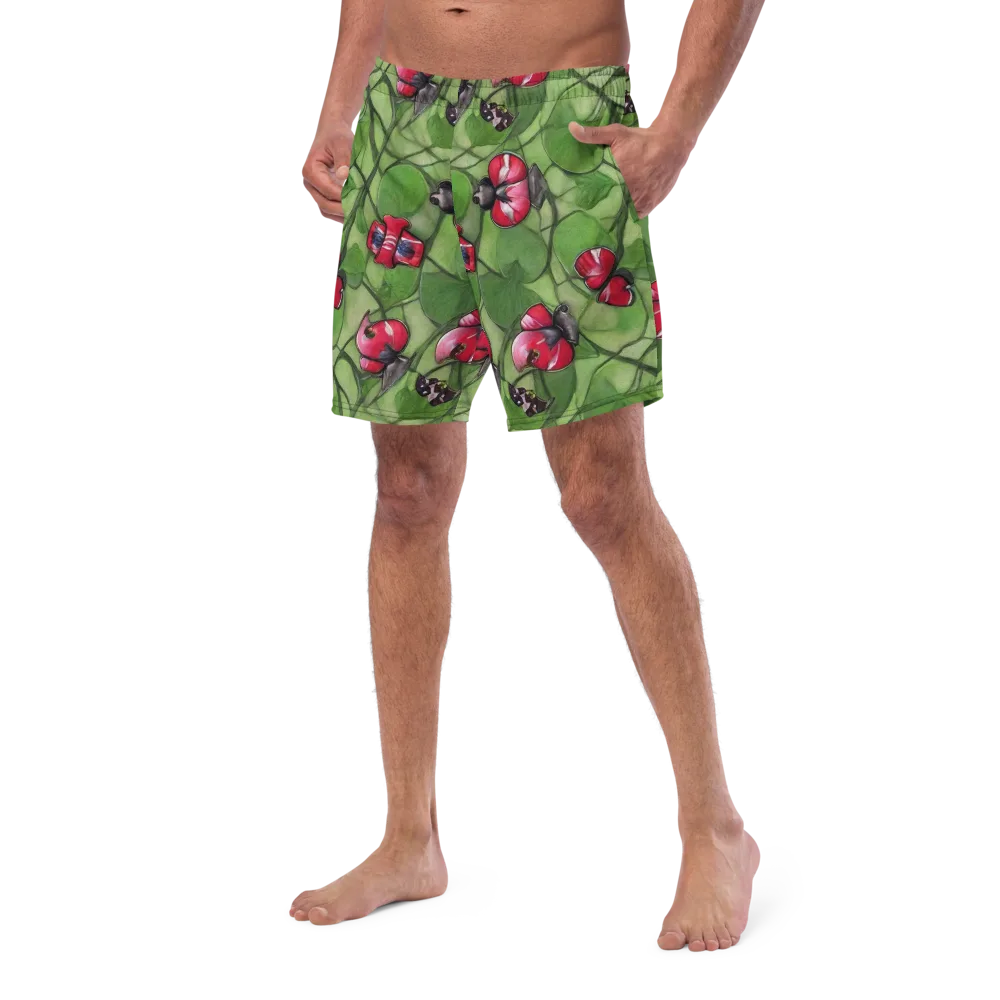 Crimson Lily Pad on Swim Trunks — Left Front