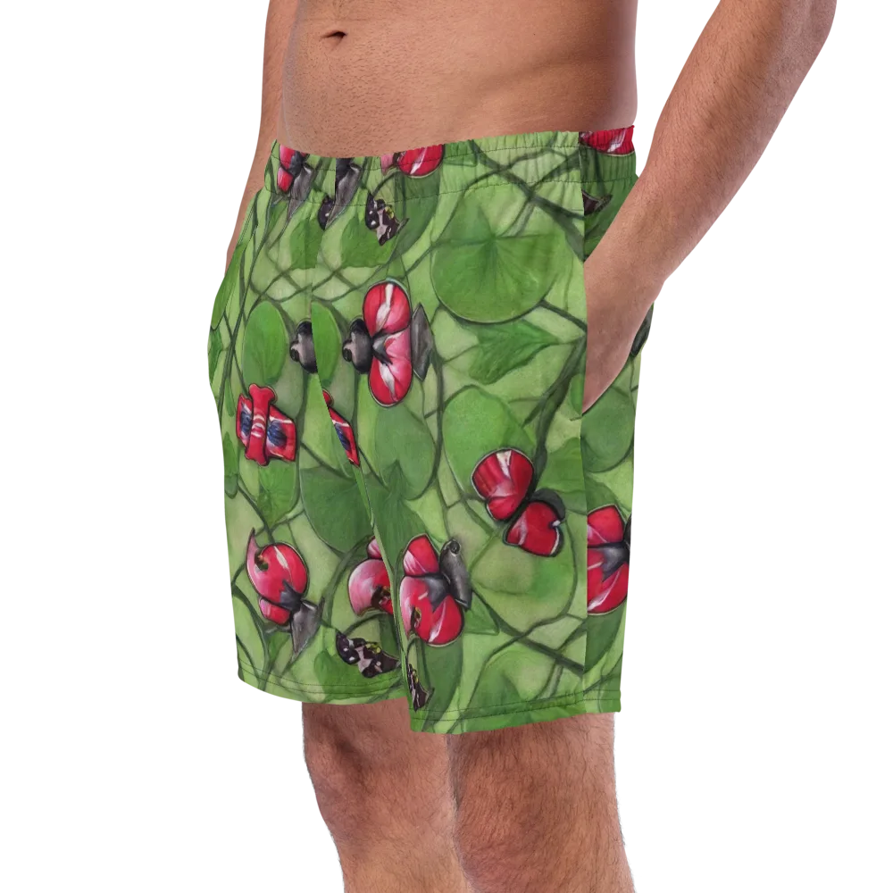 Crimson Lily Pad on Swim Trunks — Left Front