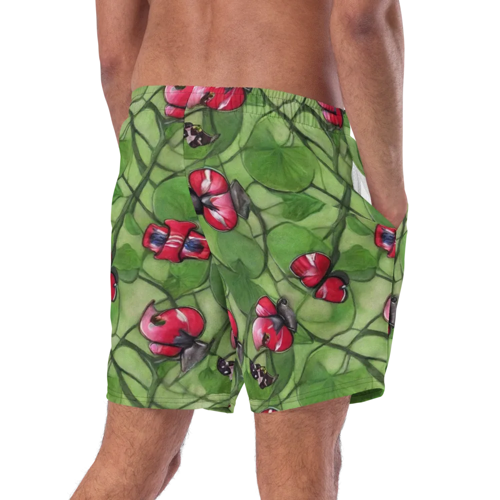 Crimson Lily Pad on Swim Trunks — Right Back