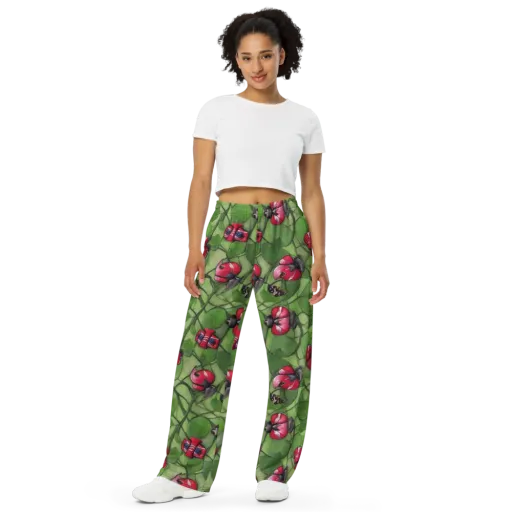 Crimson Lily Pad on a Wide-Leg Pants