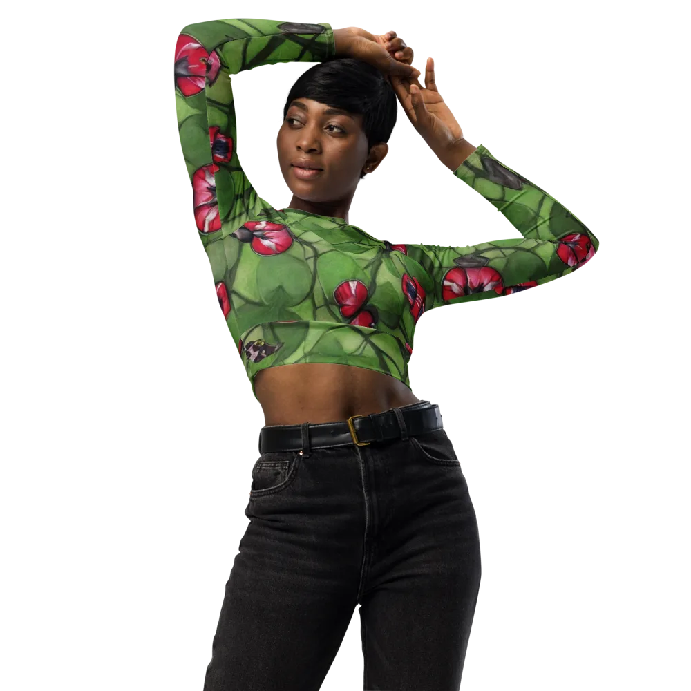 Crimson Lily Pad on Long Sleeve Crop Top — Front