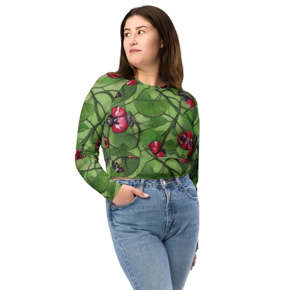 Crimson Lily Pad on Long Sleeve Crop Top — Front