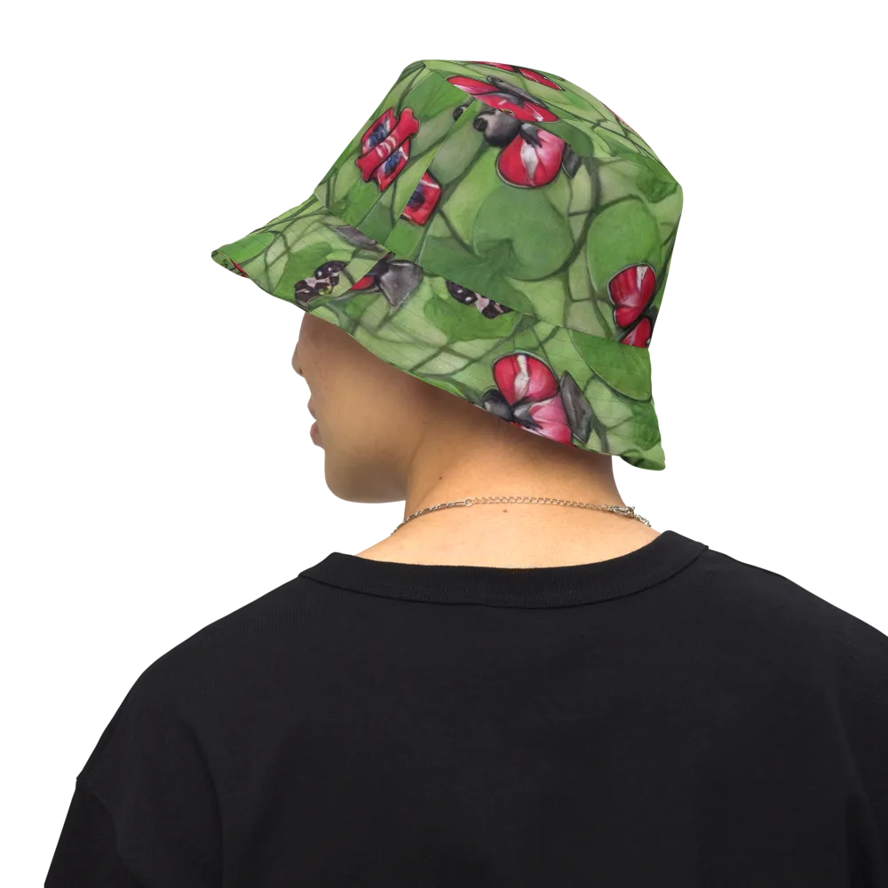 Crimson Lily Pad on Reversible Bucket Hat — Back Inside