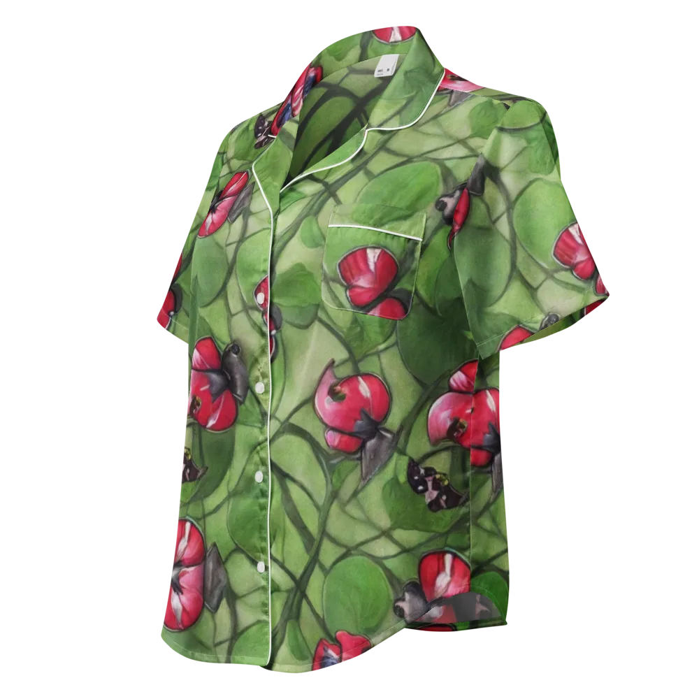 Crimson Lily Pad on Women's Short Sleeve Pajama Top — Left Front