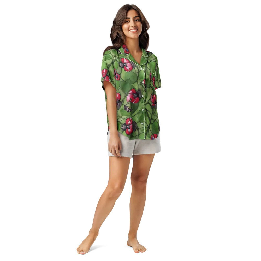 Crimson Lily Pad on Women's Short Sleeve Pajama Top — Front