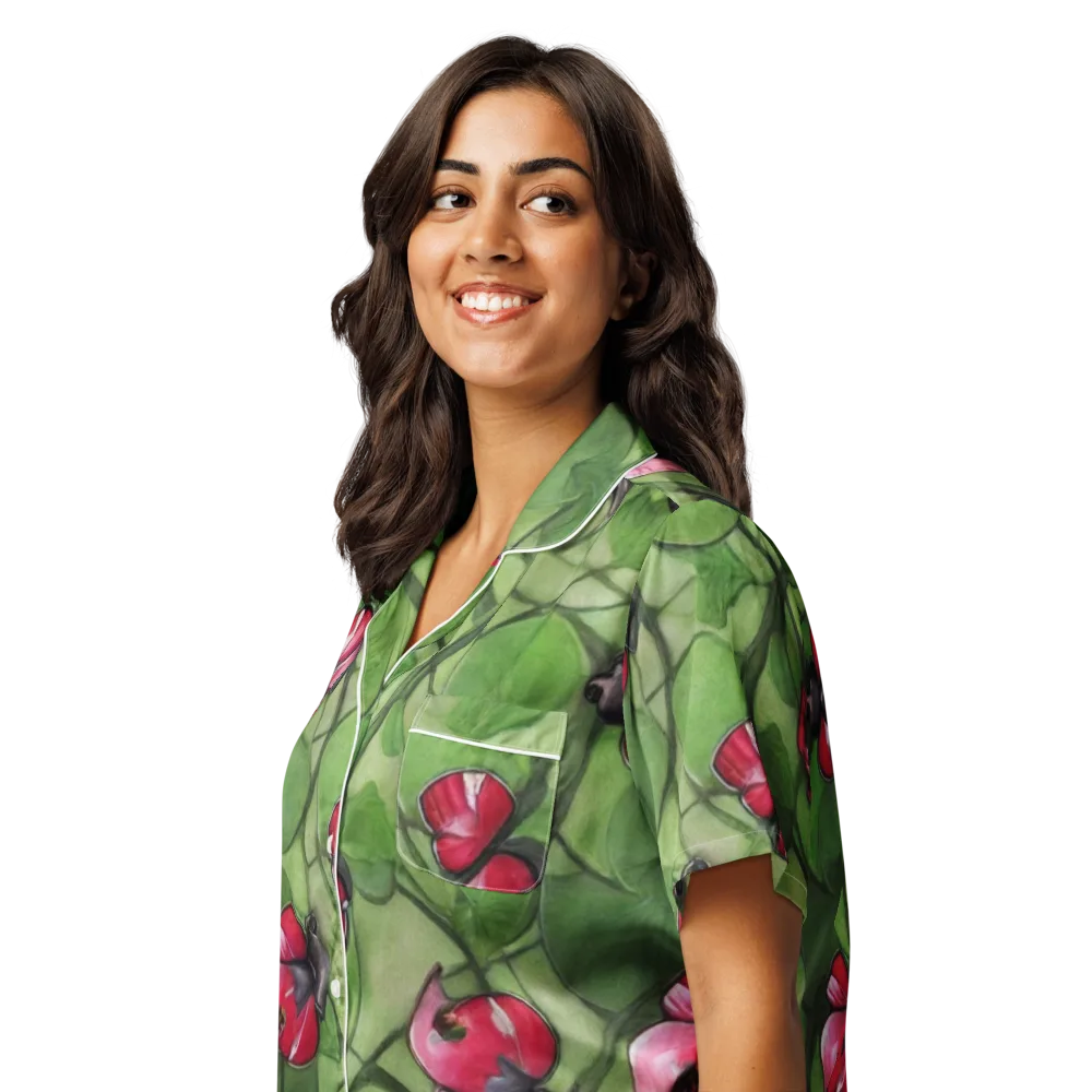 Crimson Lily Pad on Women's Short Sleeve Pajama Top — Left Front