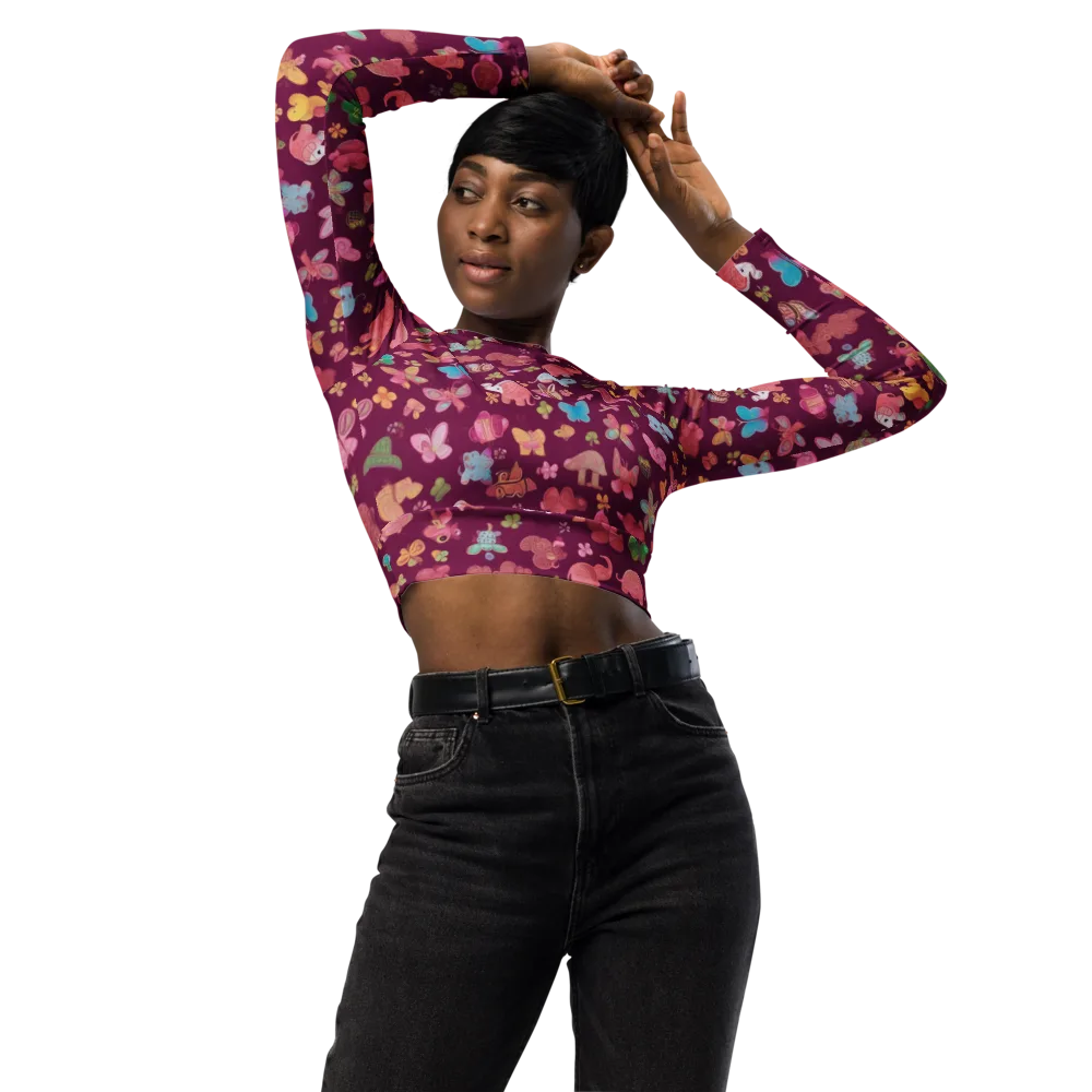 Mauve Meadow on Long Sleeve Crop Top — Front
