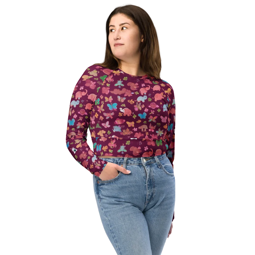 Mauve Meadow on Long Sleeve Crop Top — Front