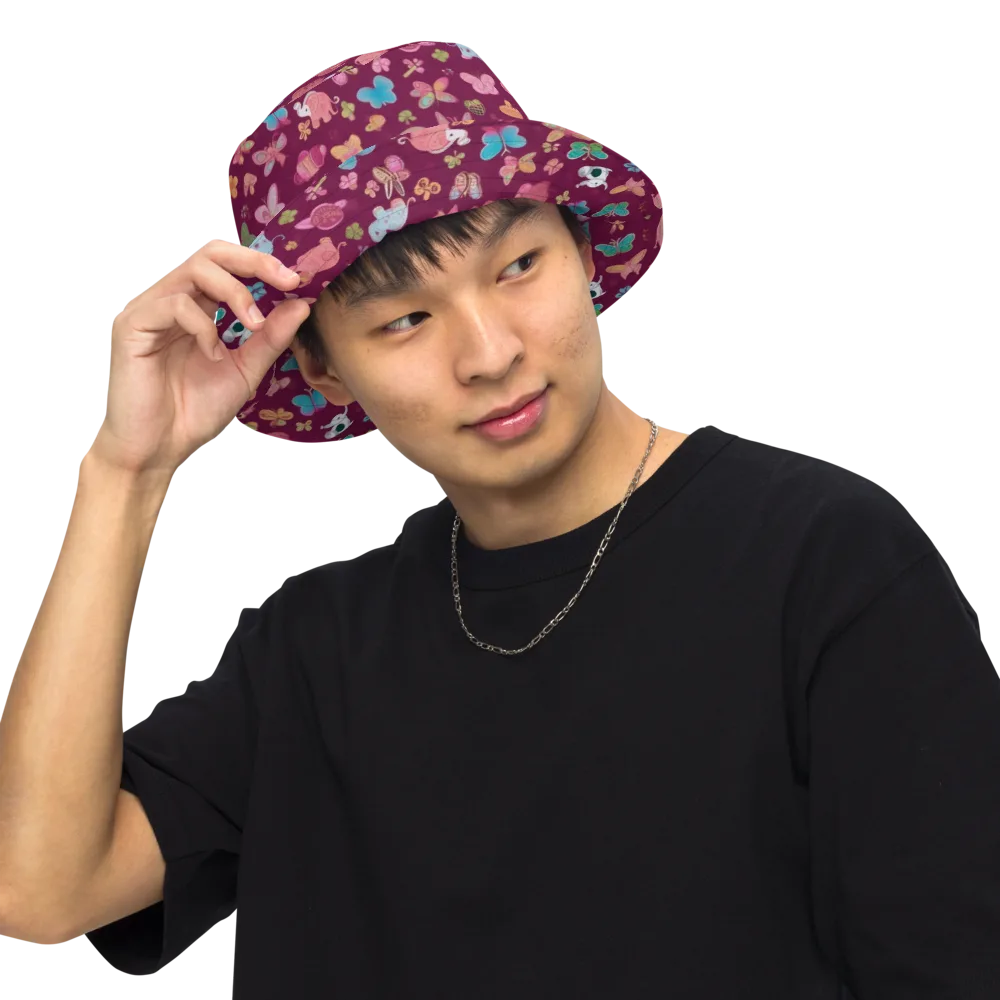 Mauve Meadow on Reversible Bucket Hat — Front Inside
