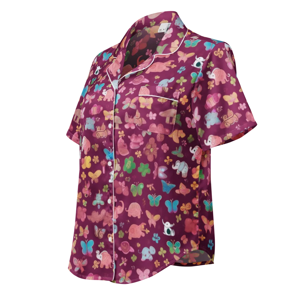 Mauve Meadow on Women's Short Sleeve Pajama Top — Left Front