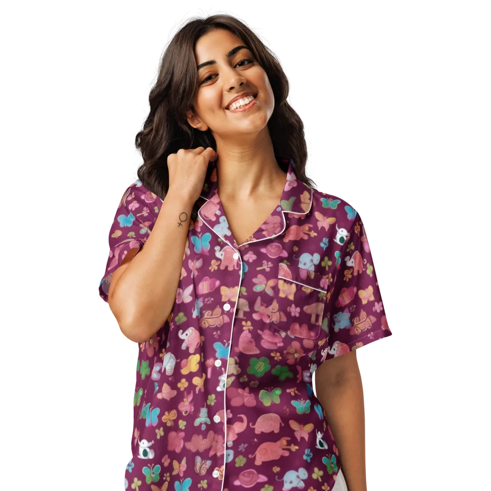 Mauve Meadow on Women's Short Sleeve Pajama Top — Front