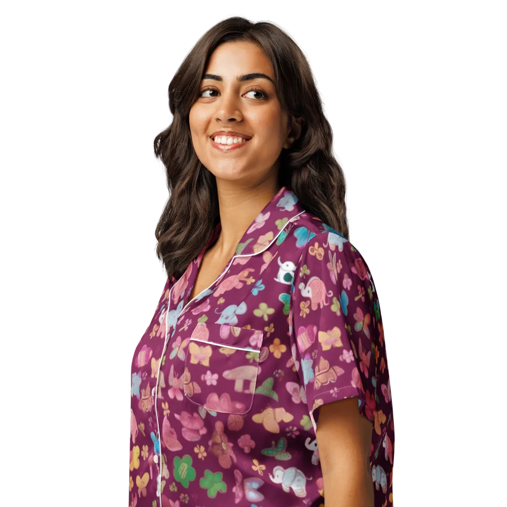 Mauve Meadow on Women's Short Sleeve Pajama Top — Left Front
