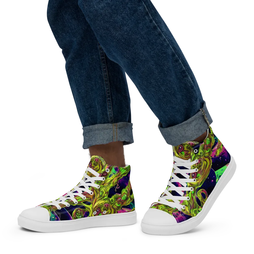 Neon Moonfall on Men's High Top Canvas Shoes — Left