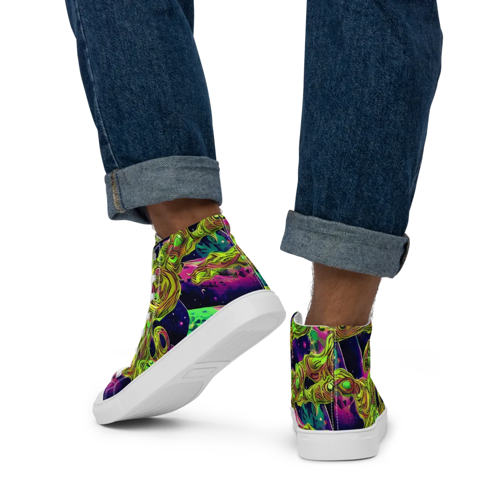 Neon Moonfall on Men's High Top Canvas Shoes — Back
