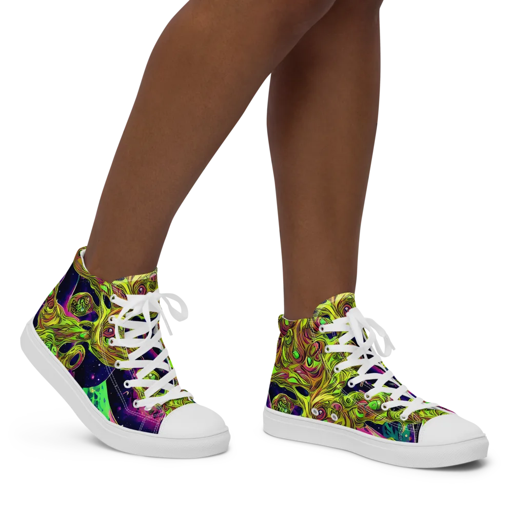 Neon Moonfall on Women's High Top Canvas Shoes — Right