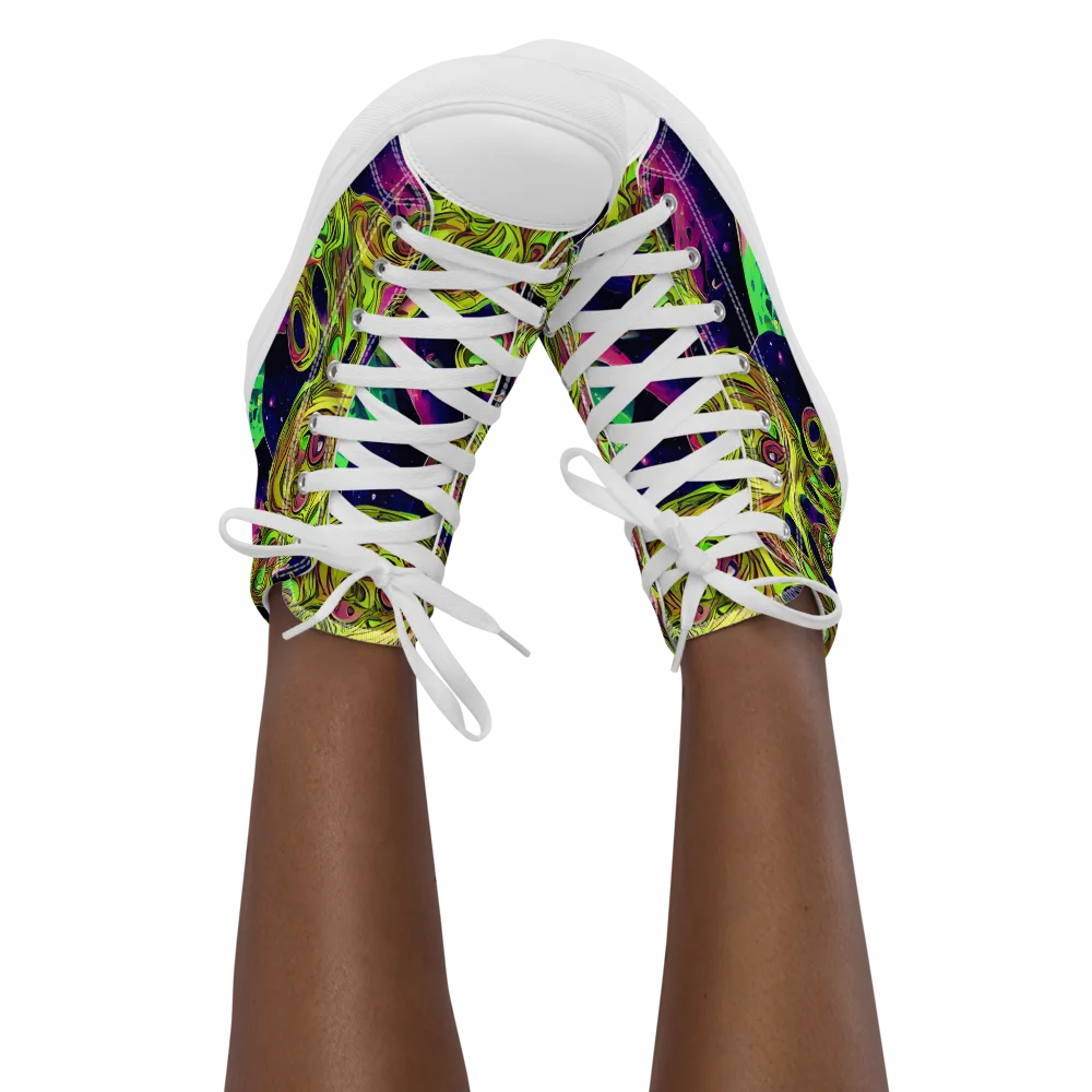 Neon Moonfall on Women's High Top Canvas Shoes — Front