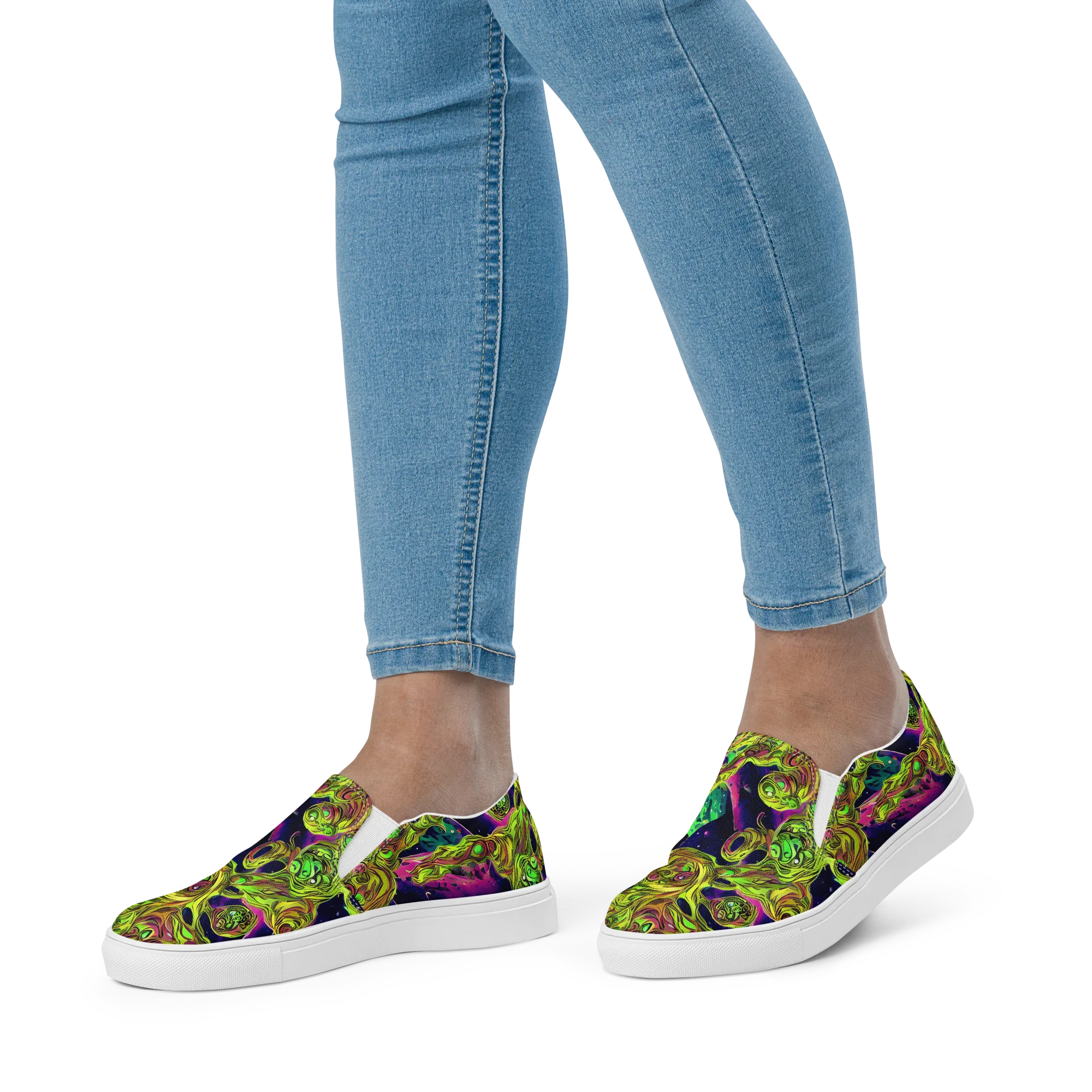 Neon Moonfall on Women's Slip-On Canvas Shoes — Front