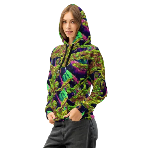 Neon Moonfall on a Cotton Hoodie