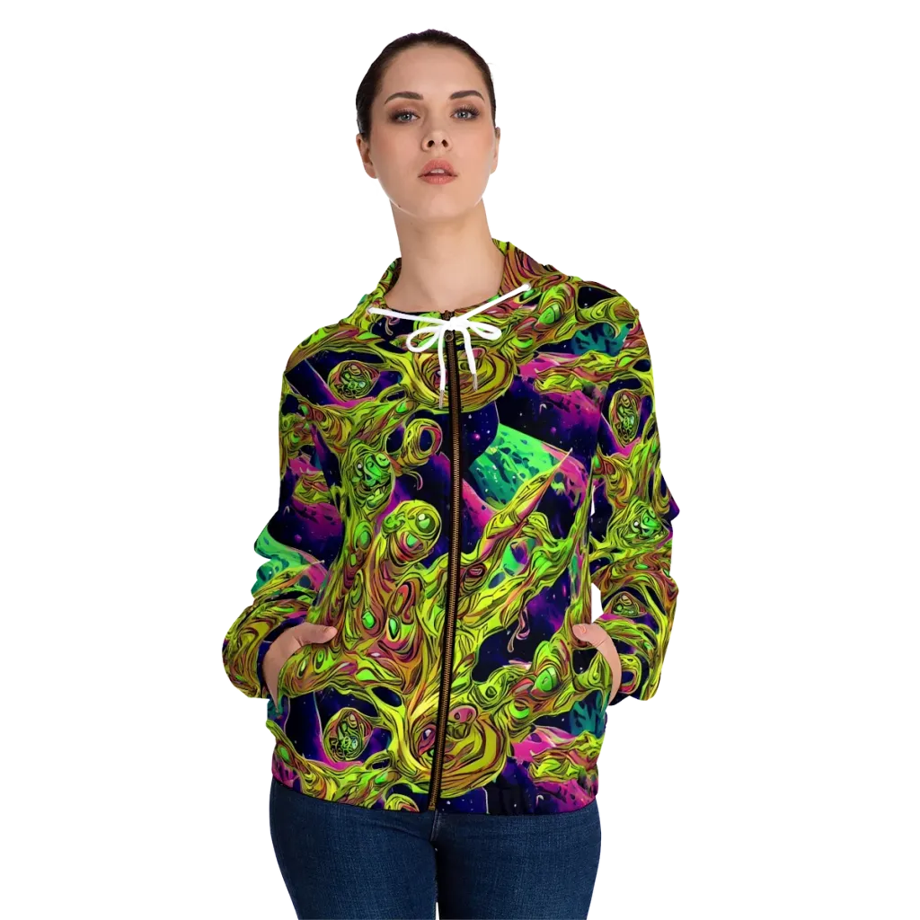 Neon Moonfall on Women's Full-Zip Hoodie — Front On Person