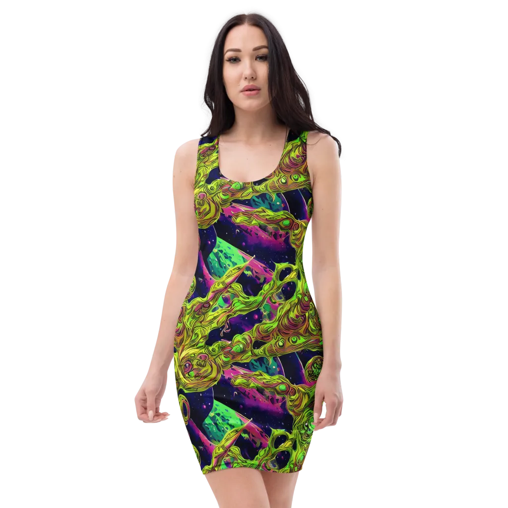 Neon Moonfall on Bodycon Dress — Front