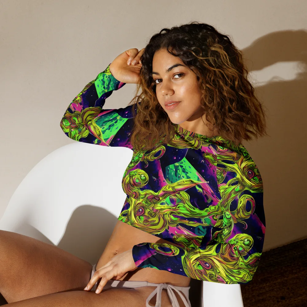 Neon Moonfall on Long Sleeve Crop Top — Left Front