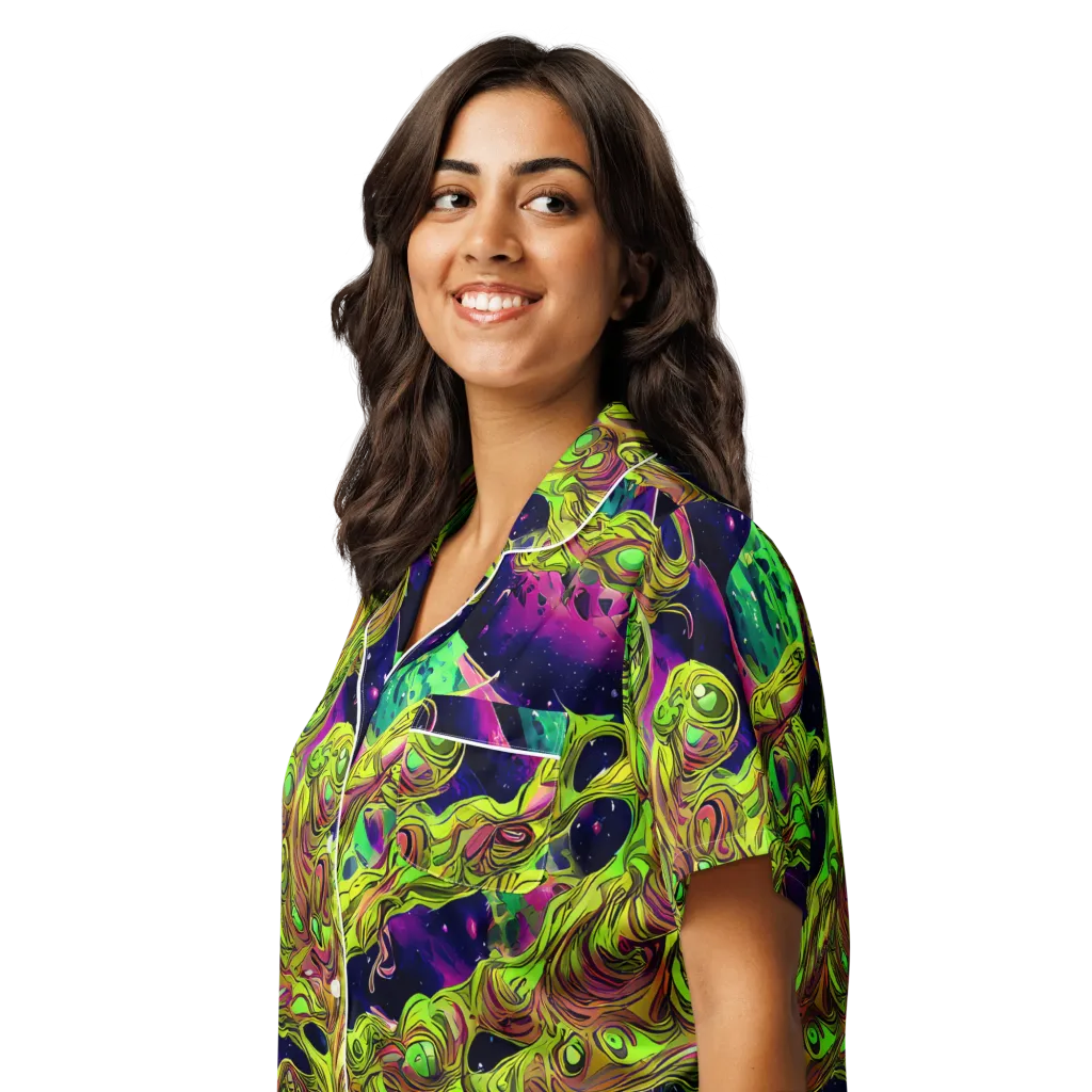 Neon Moonfall on Women's Short Sleeve Pajama Top — Left Front