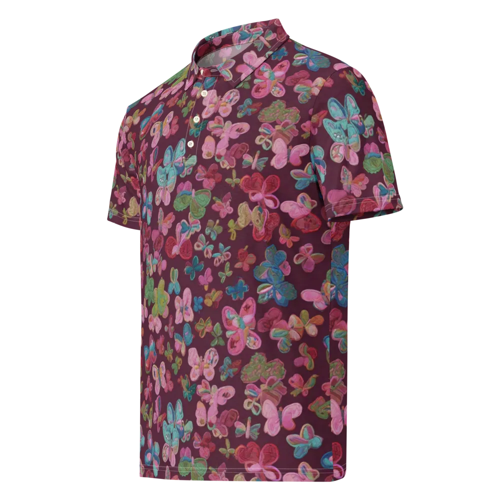 Butterfly Brocade on Men's Slim Fit Polo Shirt — Left Front