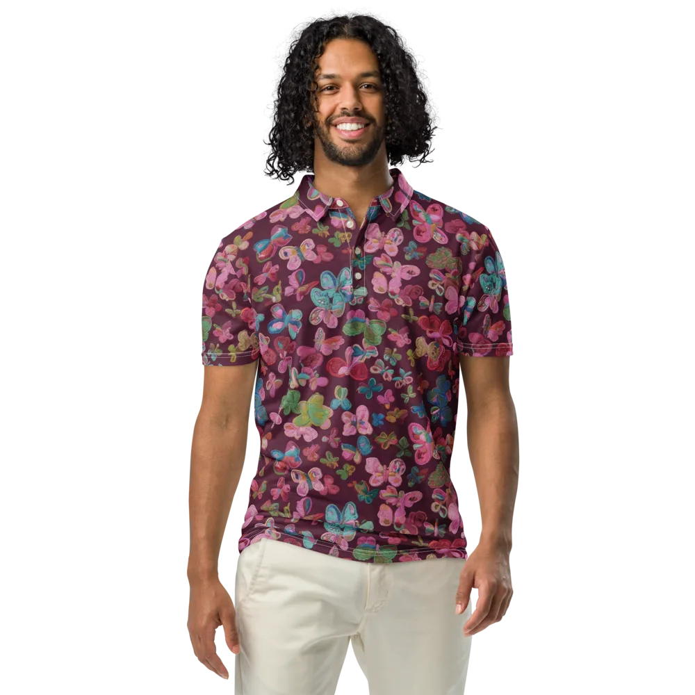 Butterfly Brocade on Men's Slim Fit Polo Shirt — Front
