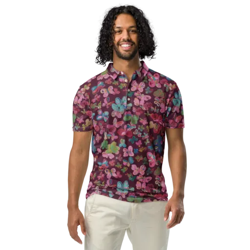 Butterfly Brocade on a Men's Slim Fit Polo Shirt