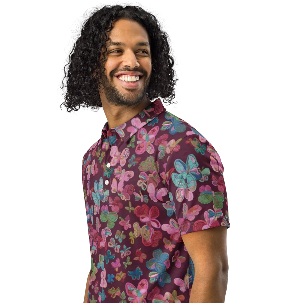 Butterfly Brocade on Men's Slim Fit Polo Shirt — Left Front