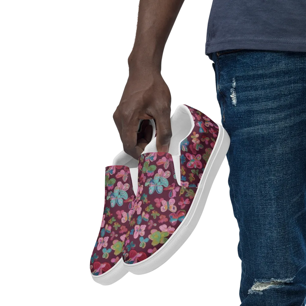 Butterfly Brocade on Men's Slip-On Canvas Shoes — Left Front