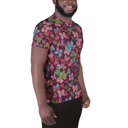 Butterfly Brocade on a Men's Athletic T-Shirt